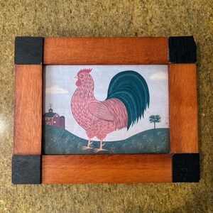 Framed Rooster Art with Black and Brown Frame by Artist Fayre Cooper